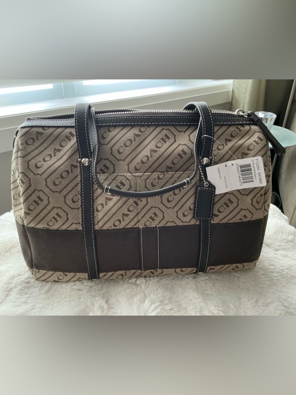 New Coach Brown and Tan Signature Canvas Satchel Bag Purse